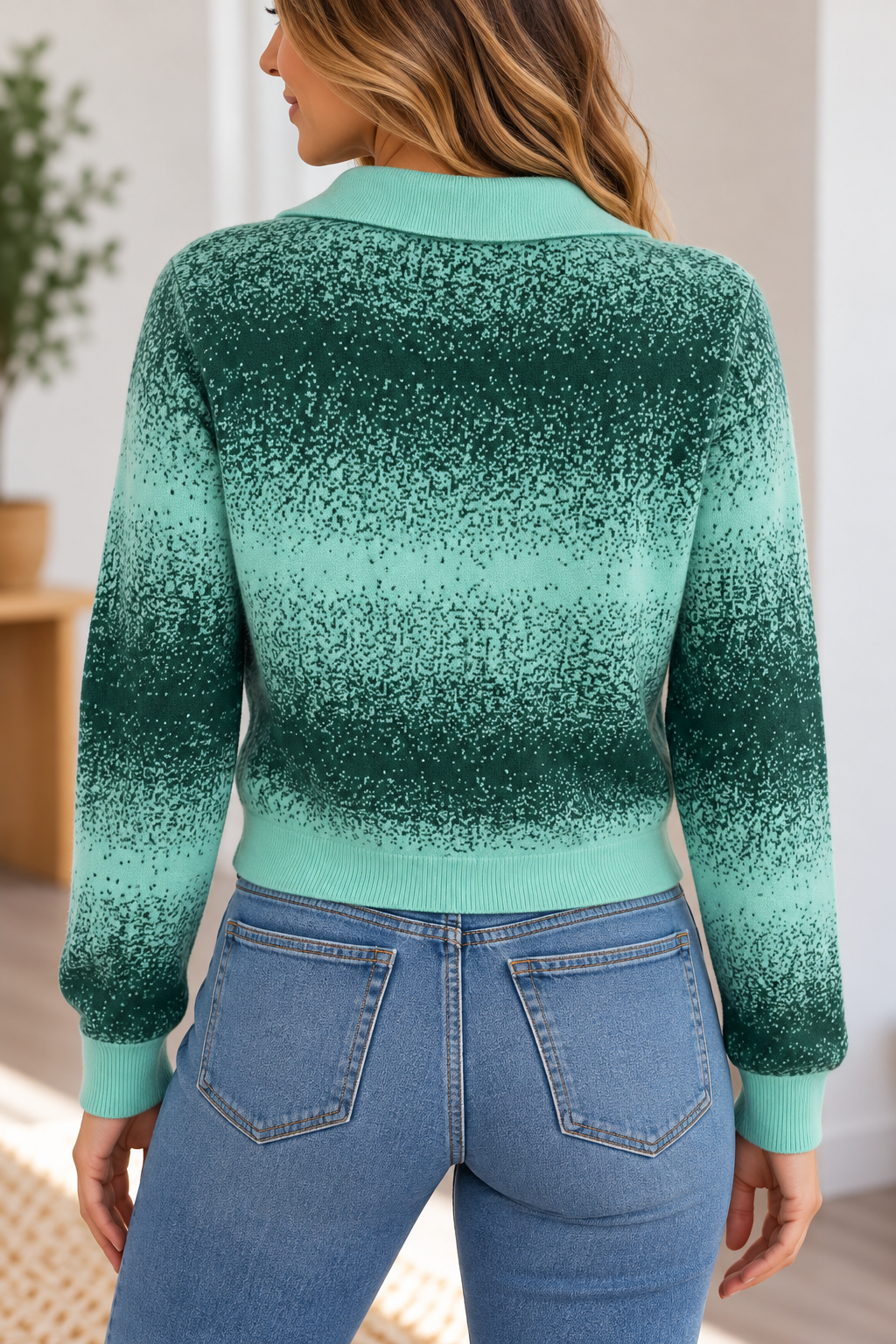Alter'd State Mint & Teal Ombre Button-Front Cardigan – Size L