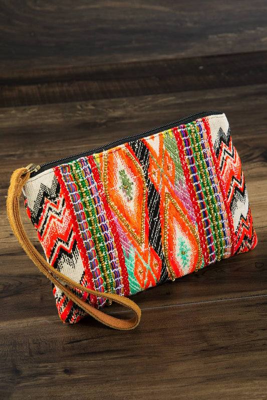 Boho Aztec Beaded Wristlet Clutch (Zip Pouch)