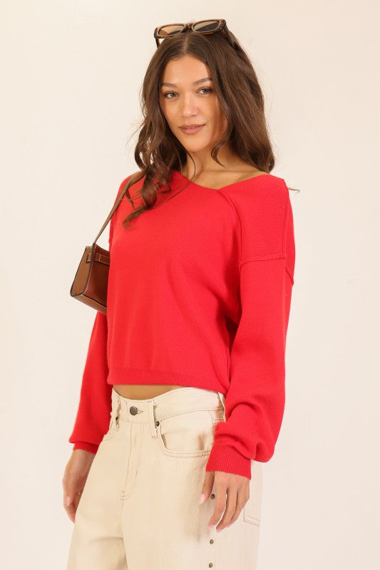 Lightweight V-Neck Sweater (Relaxed Fit Pullover | Red)