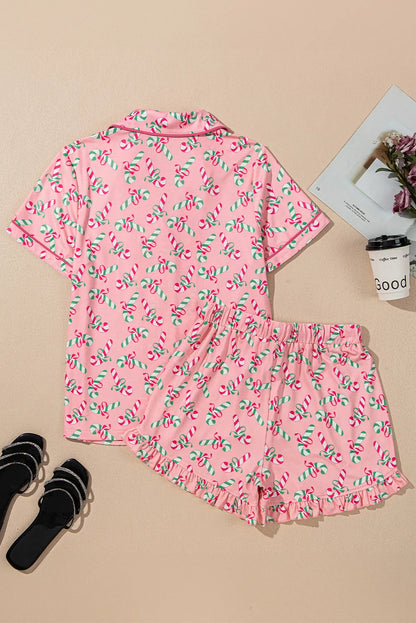 Candy Cane Print Ruffle Pajama Set