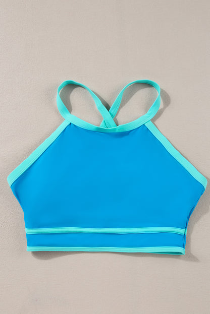 Blue High-Neck Sporty Bikini Set – Vibrant and Supportive Swimwear