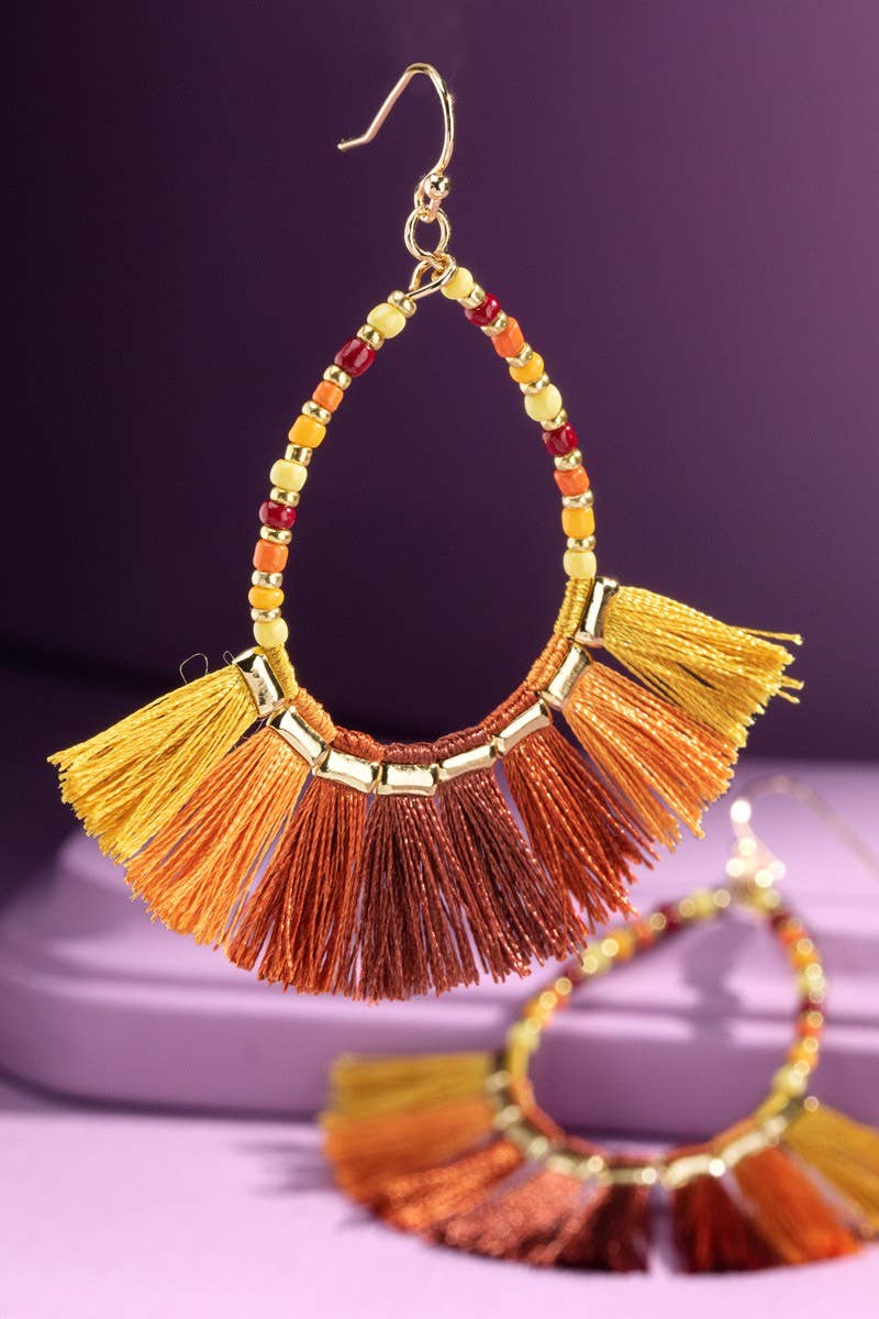Beaded Tassel Hoop Earrings (Boho Fringe Statement)