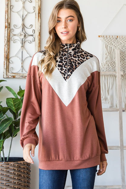 Leopard Chevron Quarter-Zip Pullover - Chic & Cozy