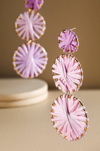 Rainbow Woven Disc Drop Earrings (Triple Statement Dangles)