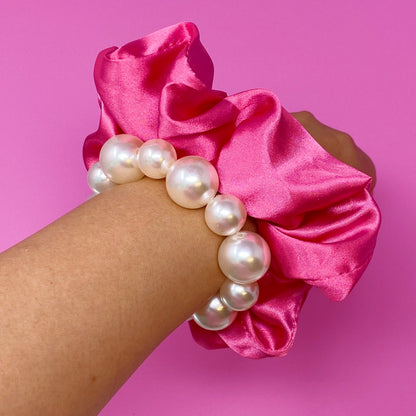 Satin Scrunchie Set with Pearl Beads (4-Pack Hair Ties)