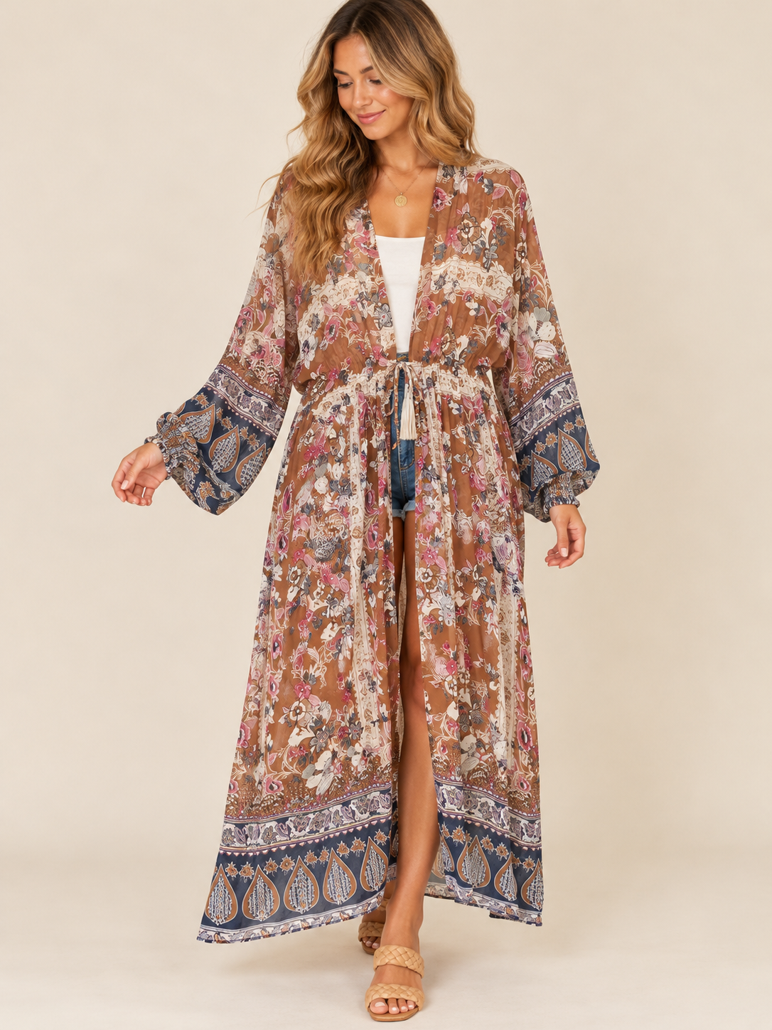 Umgee Boho Floral Paisley Maxi Kimono – Size S