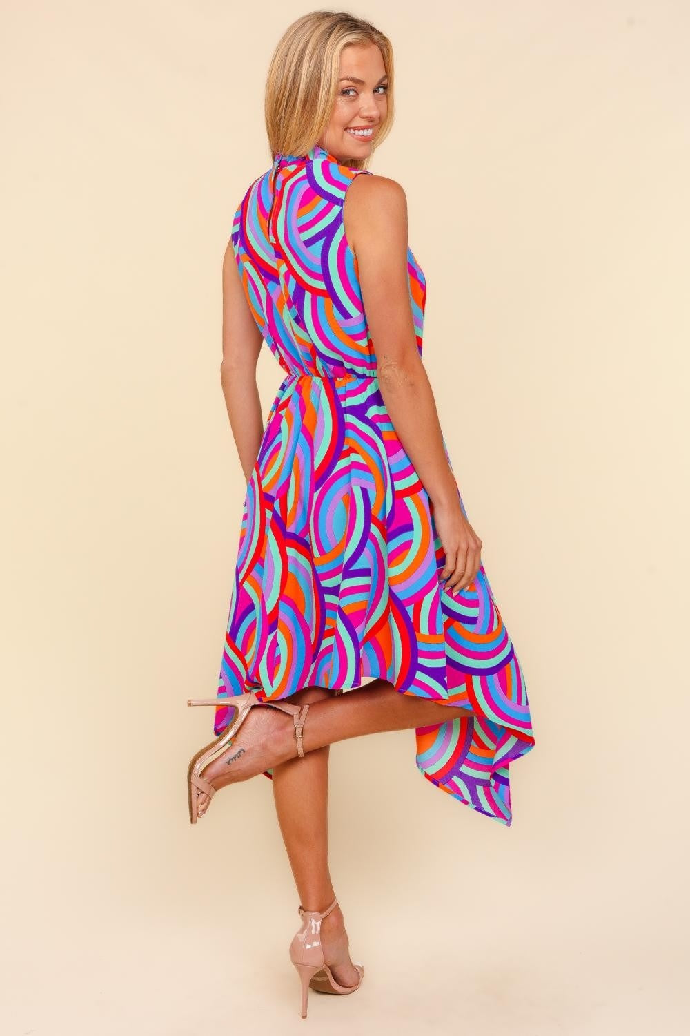 Vibrant Retro Print Asymmetrical Dress – Bold & Beautiful