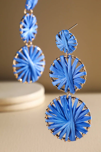 Rainbow Woven Disc Drop Earrings (Triple Statement Dangles)