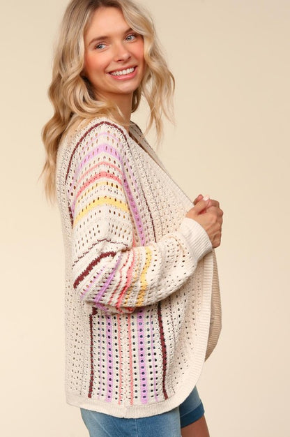 Cozy Multi-Color Striped Knit Cardigan