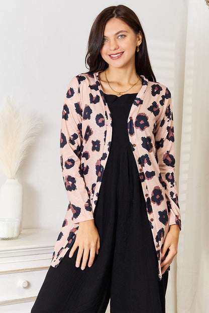 Blush Leopard Print Button-Front Cardigan – Effortless Chic