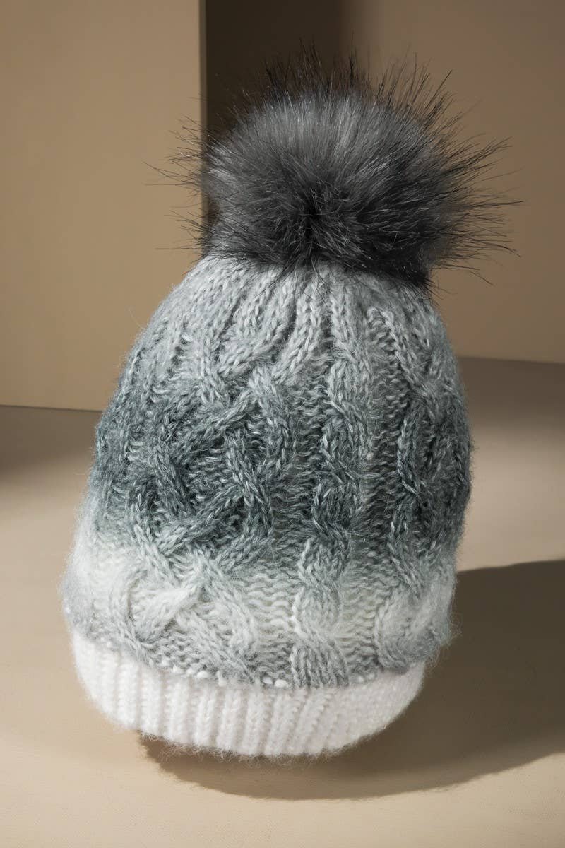 Ombre Cable Knit Pom Beanie (Cozy Winter Hat)