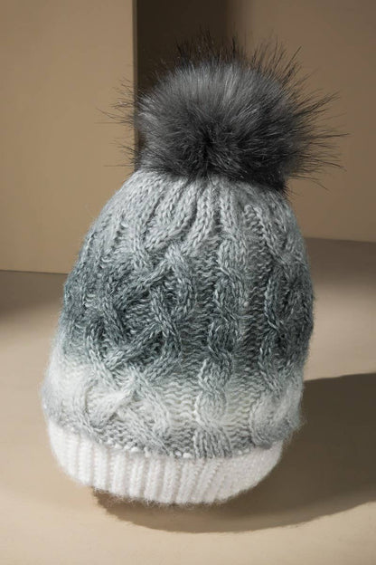 Ombre Cable Knit Pom Beanie (Cozy Winter Hat)