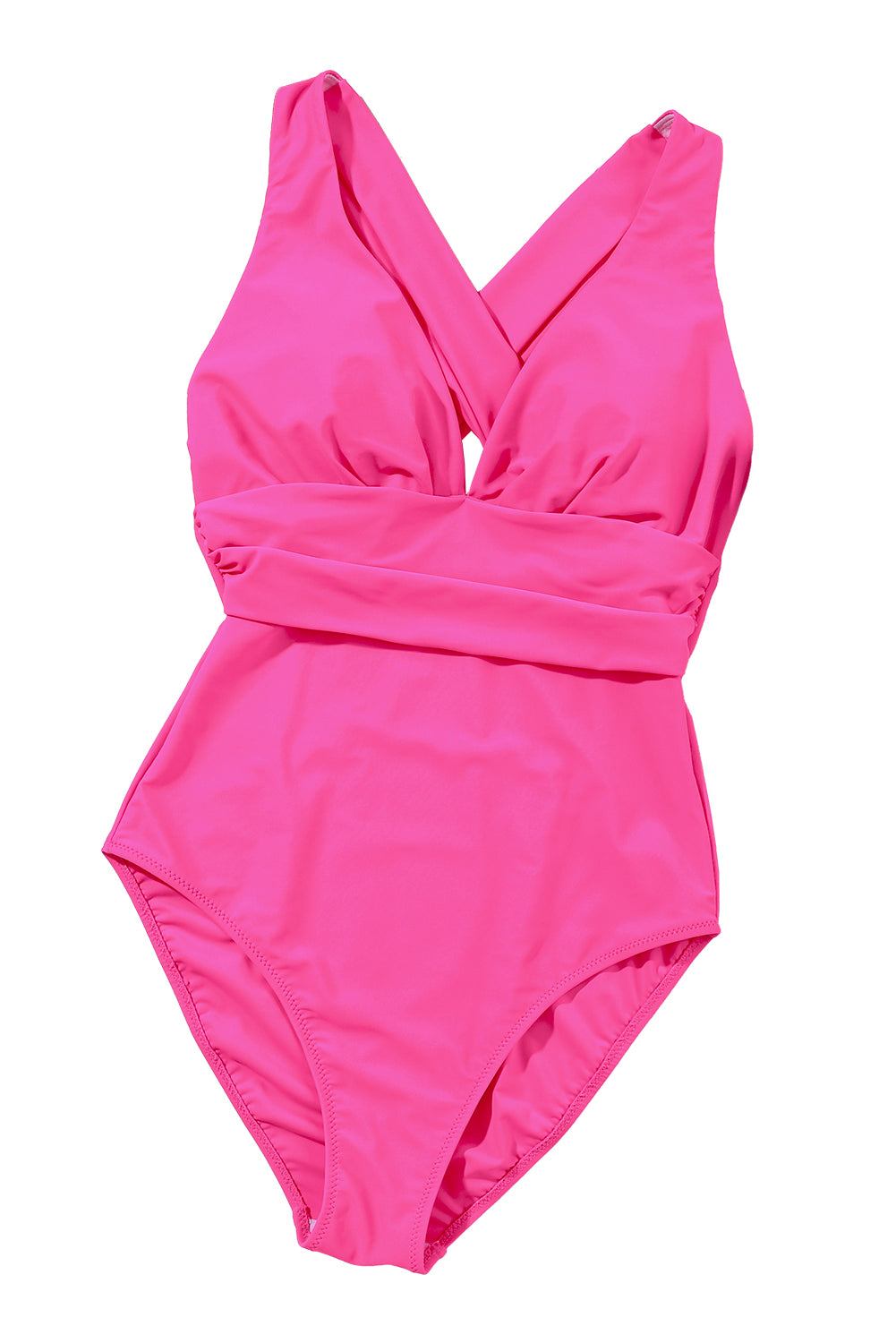 Vibrant Pink One-Piece Swimsuit with Plunge Neckline