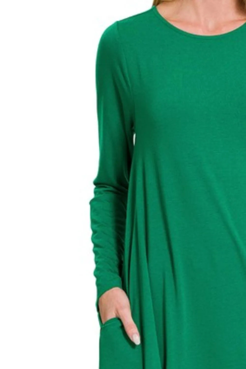 Emerald Green Long Sleeve Swing Dress | Comfy & Flowy Women's Dress The Jetsetter's Closet Emerald Green Long Sleeve Swing Dress | Comfy & Flowy Women's Dress The Jetsetter's Closet