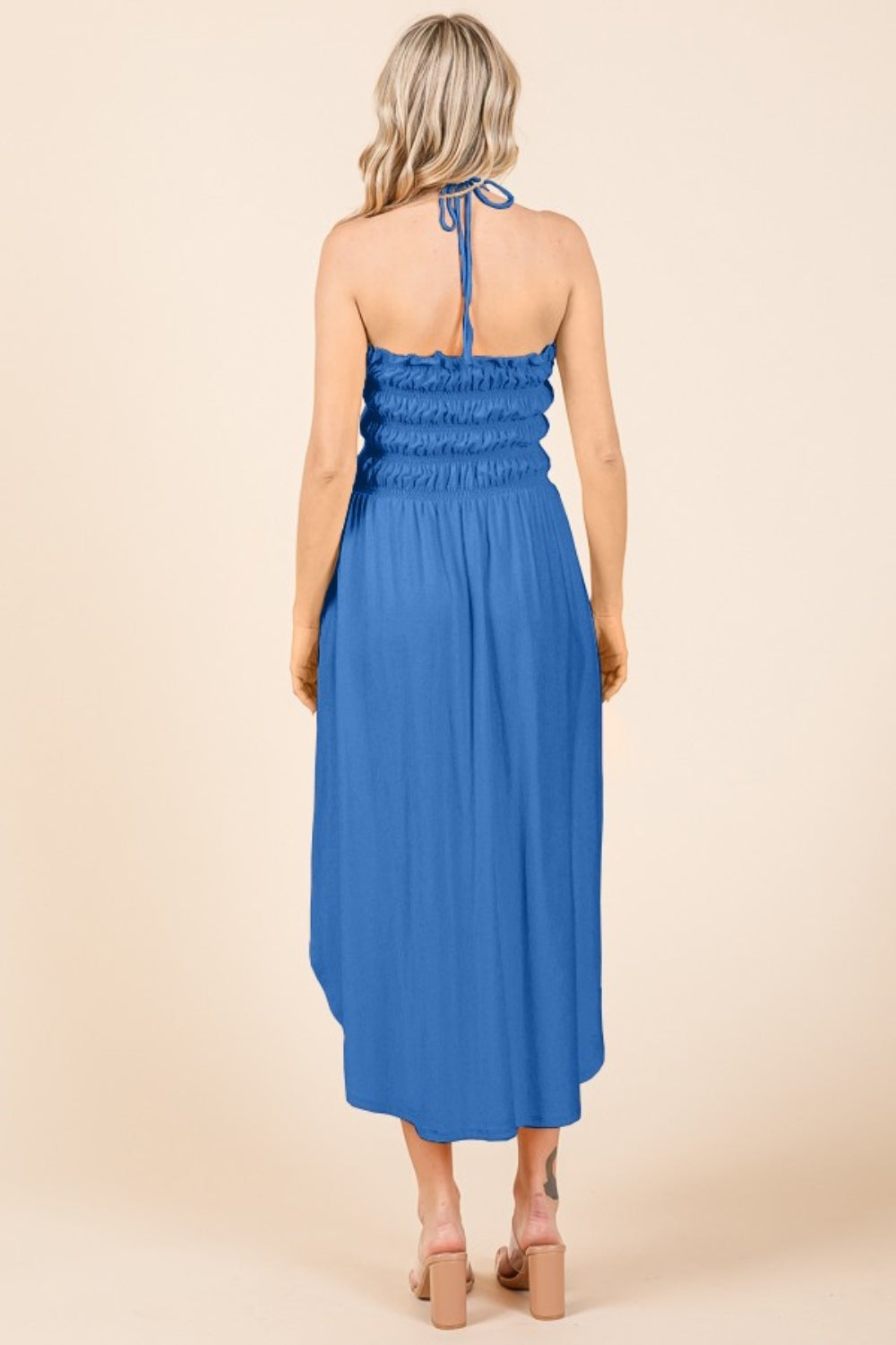 Royal Blue Smocked Halter Maxi Dress – Elegant and Effortless Summer Style