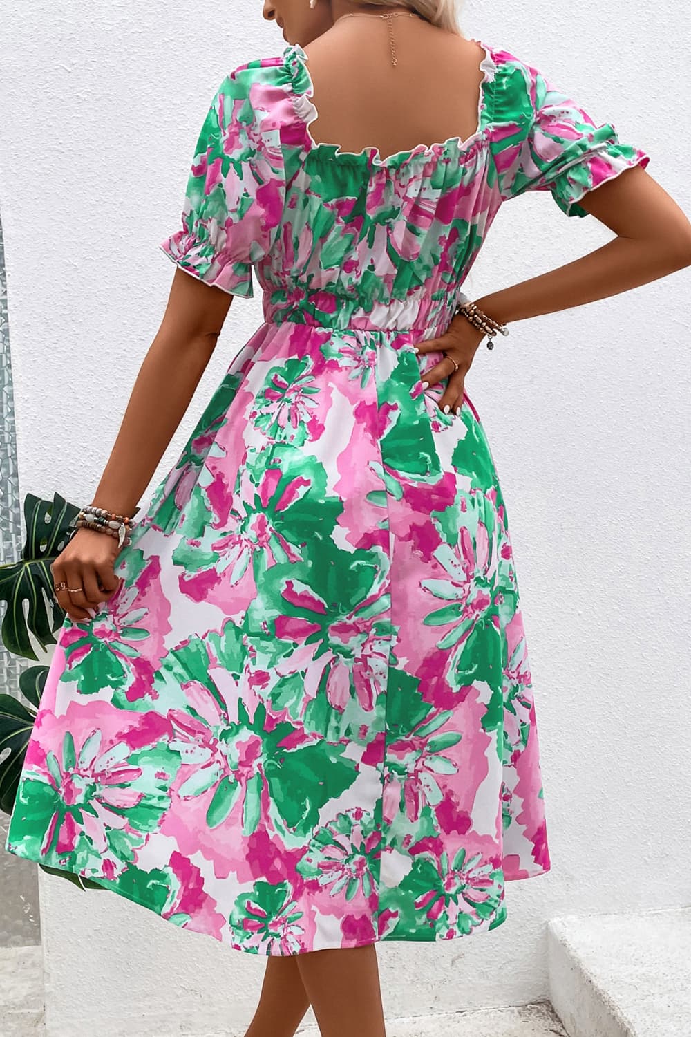 Floral Print Puff Sleeve Midi Dress