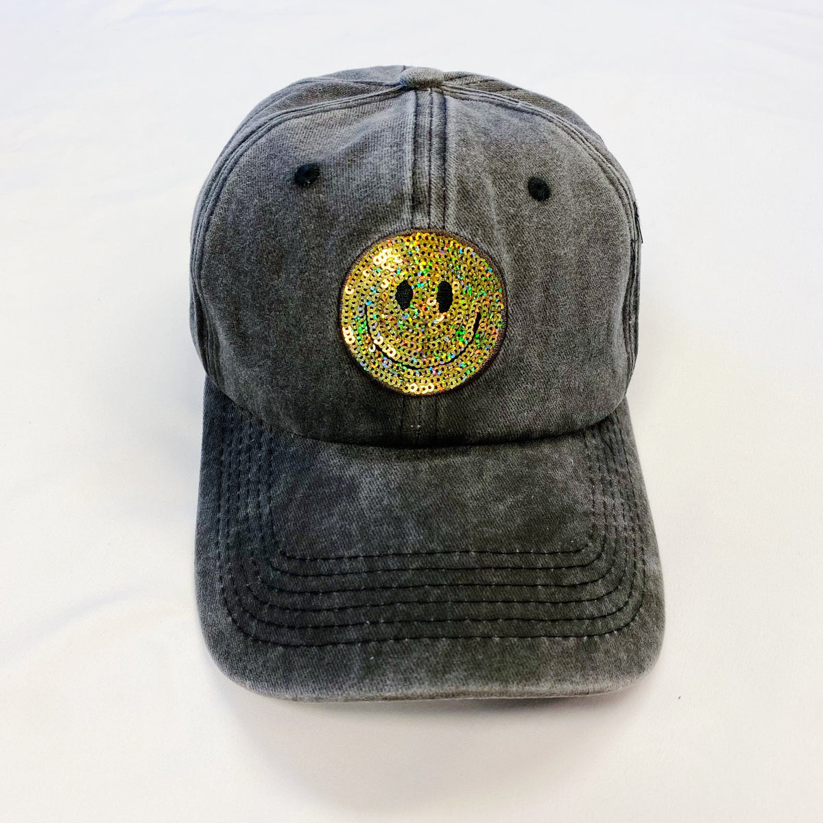 Sequin Smiley Face Baseball Cap (Washed Dad Hat | Multiple Colors)
