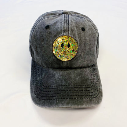 Sequin Smiley Face Baseball Cap (Washed Dad Hat | Multiple Colors)