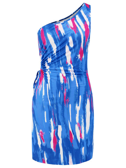 One-Shoulder Abstract Print Mini Dress