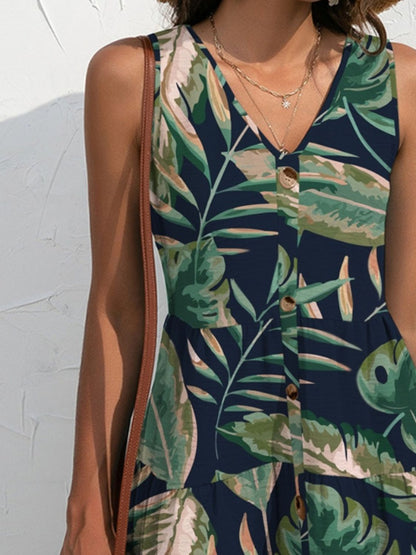 Tropical Button-Down Sleeveless Dress – Available in Navy and Air Force Blue