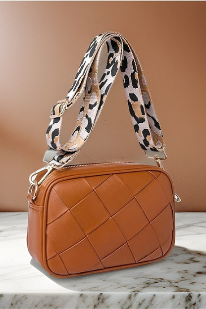 Stylish Quilted Crossbody Bag with Leopard Strap