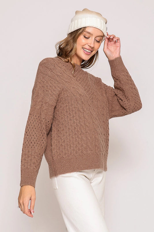 Cable Knit Sweater (Cozy Crewneck Pullover | Mocha Brown)