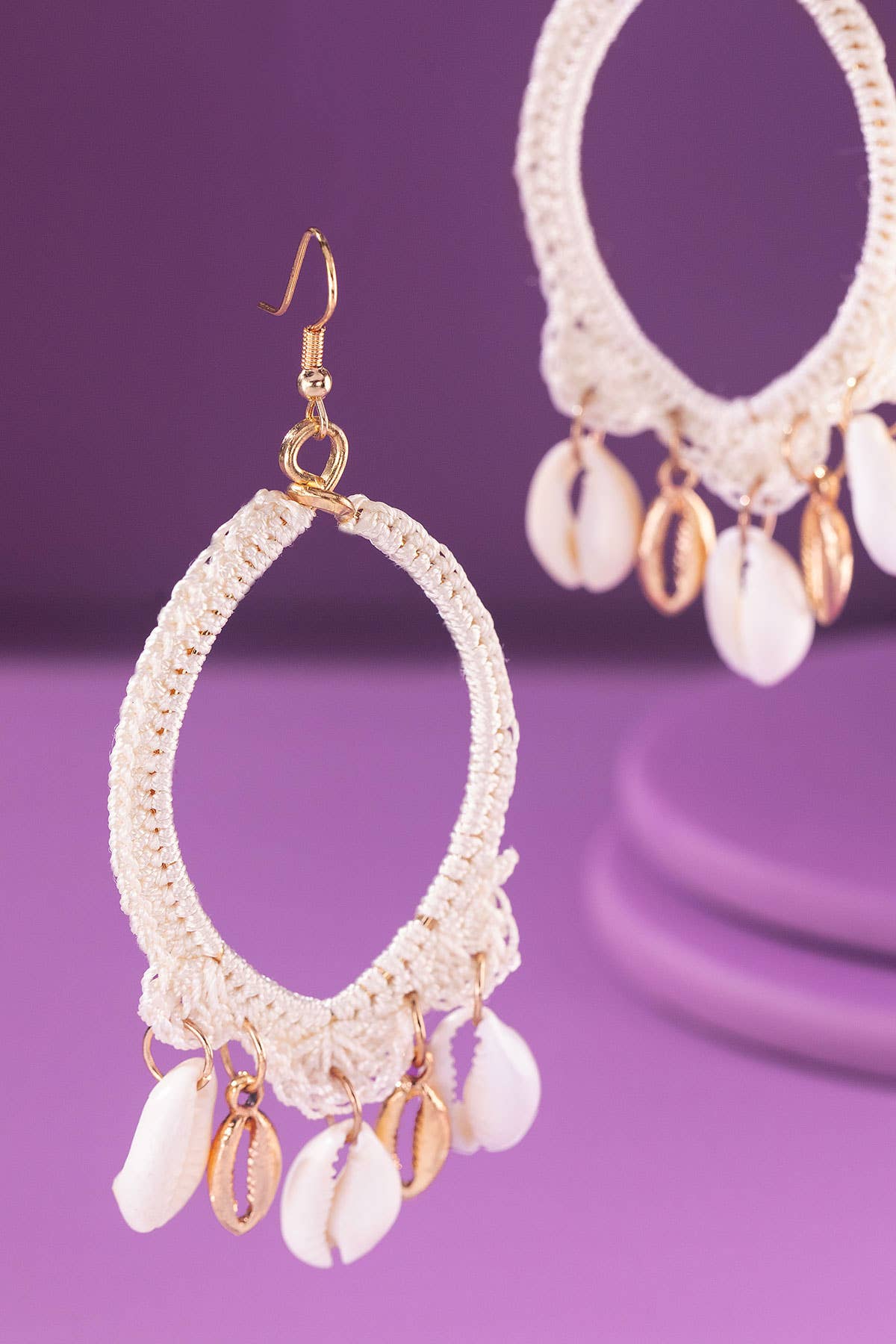 Cowrie Shell Teardrop Earrings (Boho Woven Dangles)