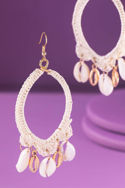 Cowrie Shell Teardrop Earrings (Boho Woven Dangles)