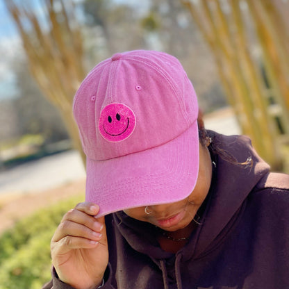 Sequin Smiley Face Baseball Cap (Washed Dad Hat | Multiple Colors)