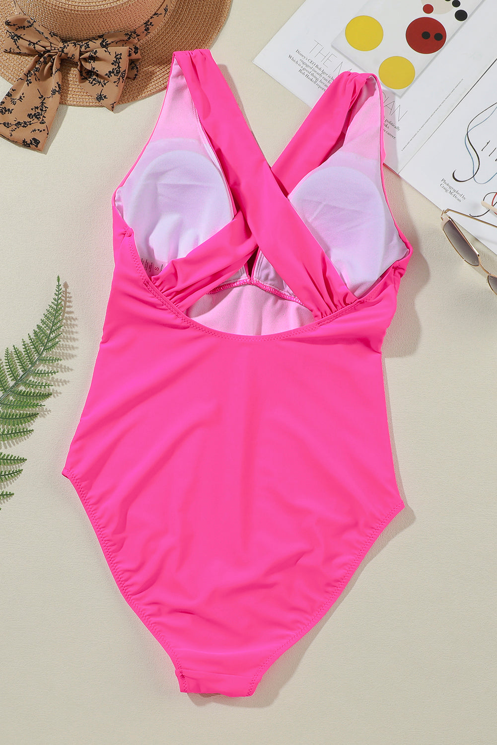 Vibrant Pink One-Piece Swimsuit with Plunge Neckline