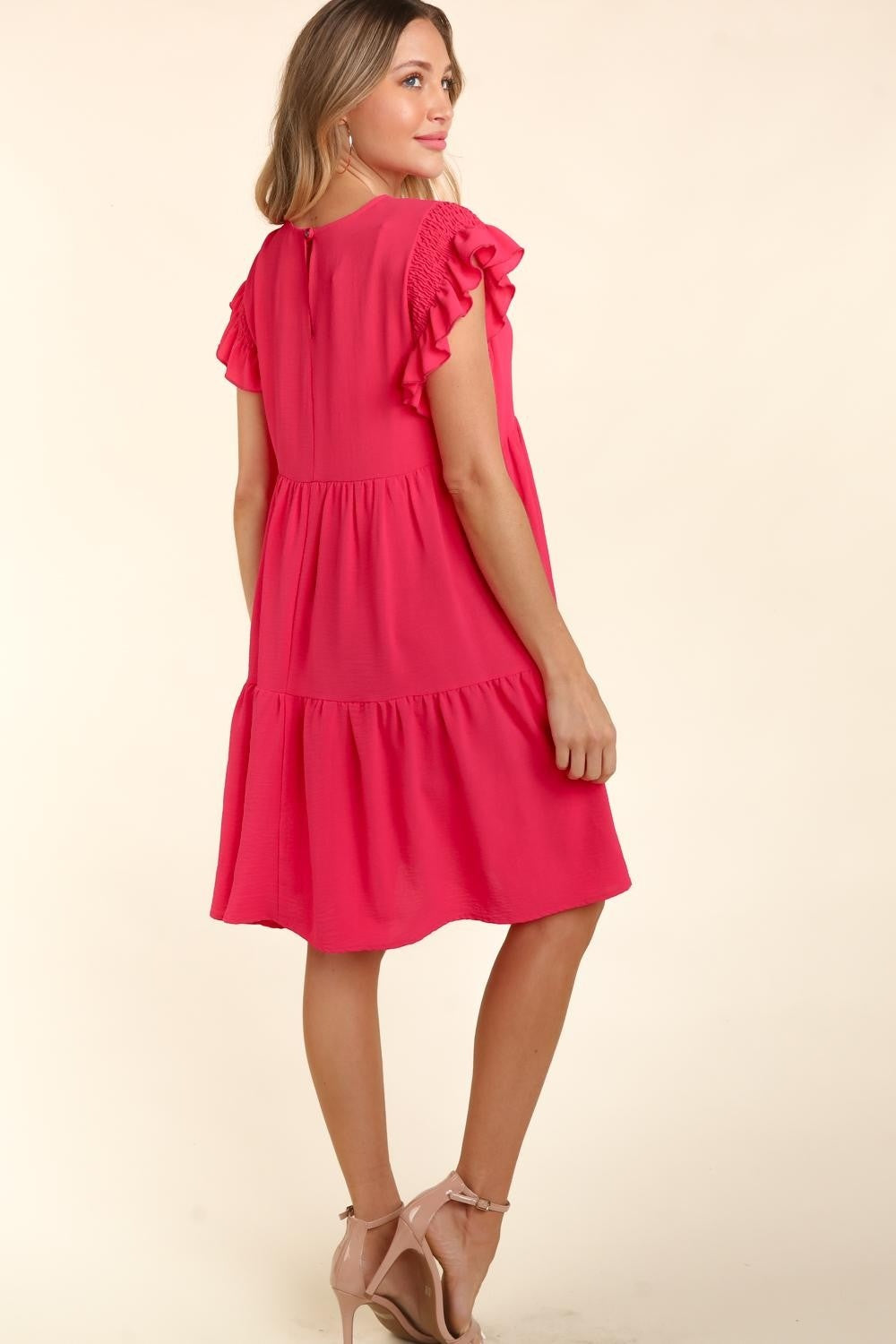 Hot Pink Ruffle Sleeve Tiered Dress – Chic & Flowy