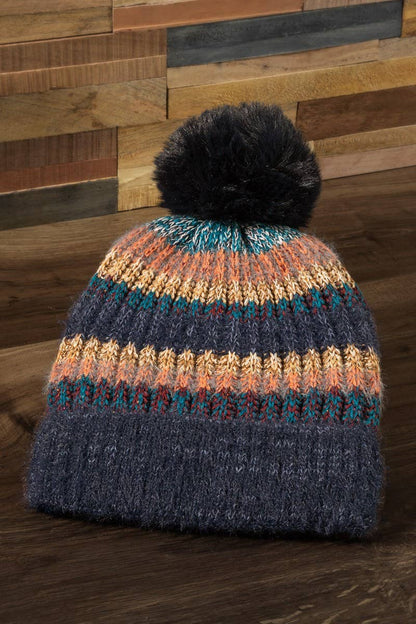 Striped Pom Beanie (Cozy Knit Winter Hat)