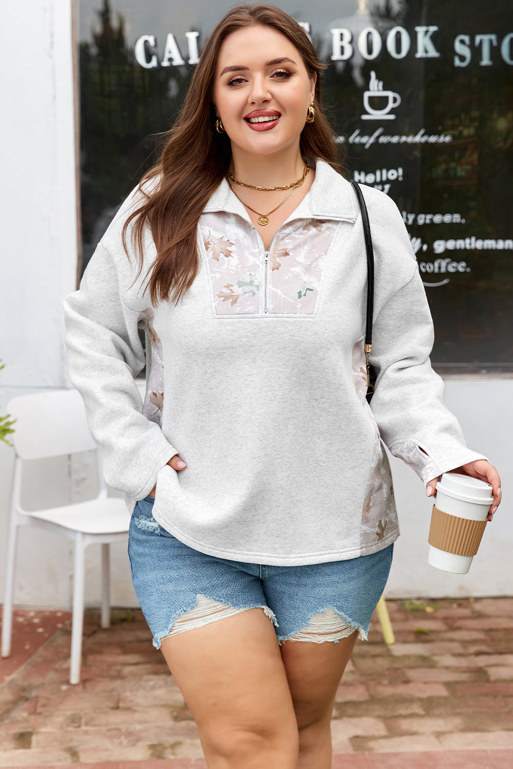 Plus Size Floral Mesh Quarter-Zip Pullover – Lightweight Casual Sweatshirt