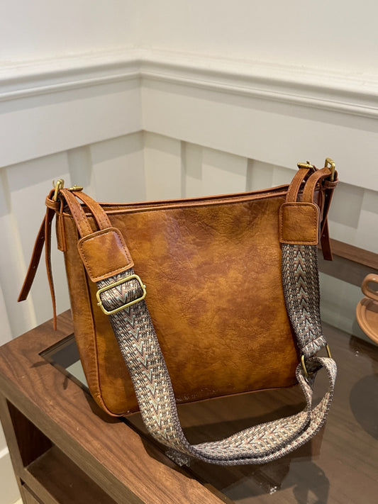 Textured Vegan Leather Crossbody Set with Wide Strap