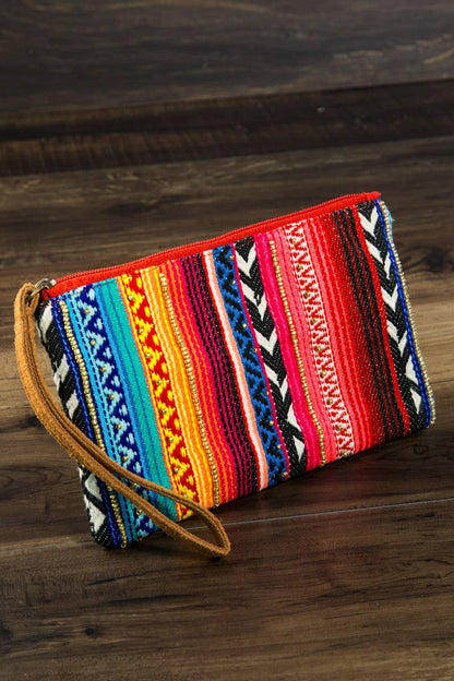 Serape Stripe Wristlet Clutch (Beaded Zip Pouch)