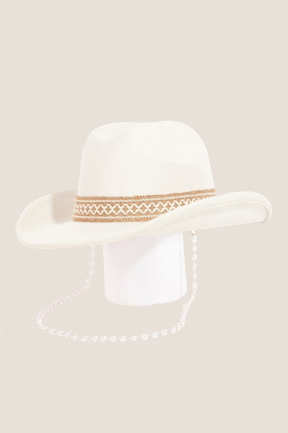 Chic Cowboy Hat with Pearl Accent – Available in Pink, White, and Black