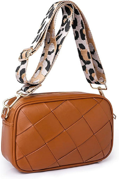 Stylish Quilted Crossbody Bag with Leopard Strap