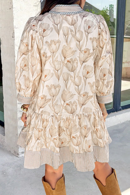 Floral Babydoll Dress with Striped Trim – Spring Boutique Button Down Dress