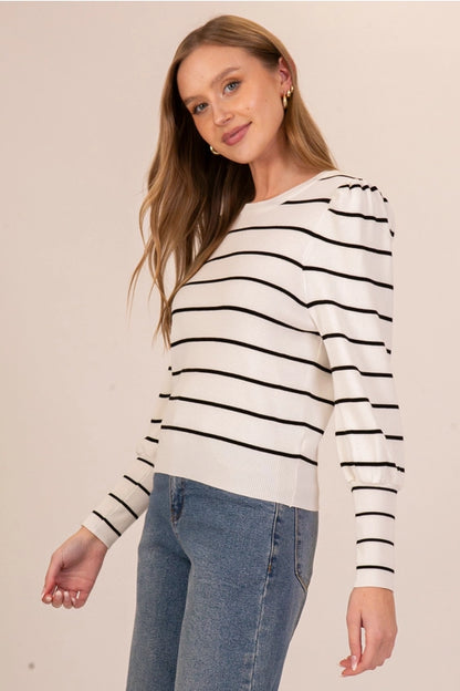 Classic Stripe Crewneck Sweater (Long Sleeve Knit Pullover)