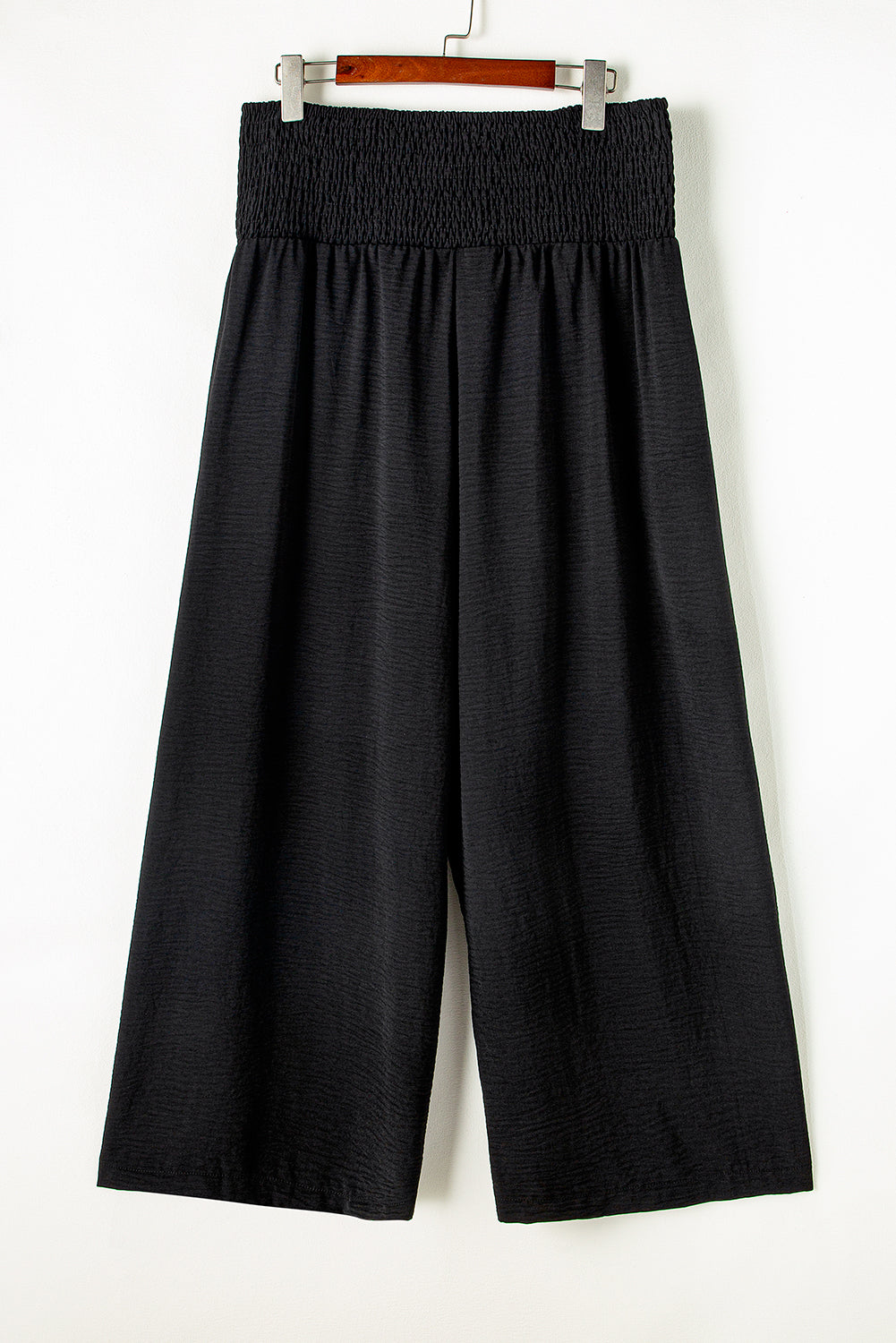 Black Smocked High-Waisted Wide-Leg Pants – Effortlessly Comfortable