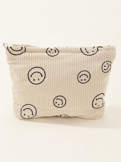 Smiley Corduroy Travel Pouch – Keep Your Essentials Happy & Organized