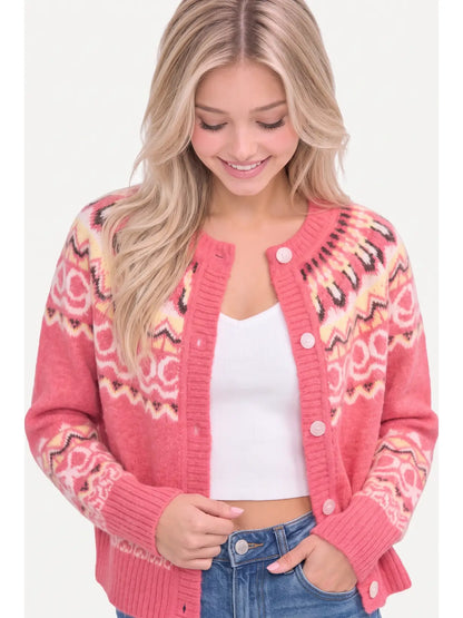 Camellia Pink Fair Isle Knit Cardigan | Saturday Luxe Lunch