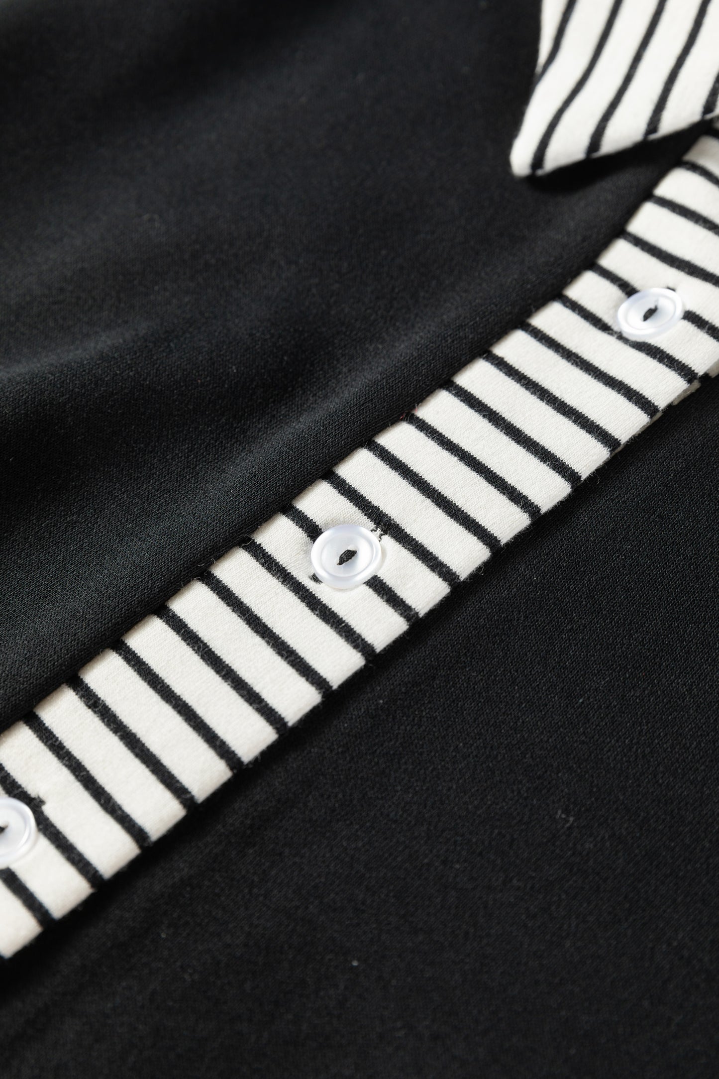 Black Long Sleeve Dress with Striped Collar – Casual Chic Collared Swing Dress