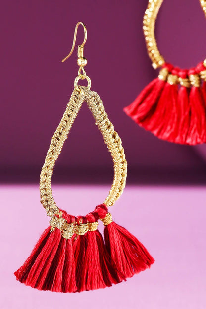 Teardrop Tassel Drop Earrings (Gold Wrapped Hoop | 3 Colors)