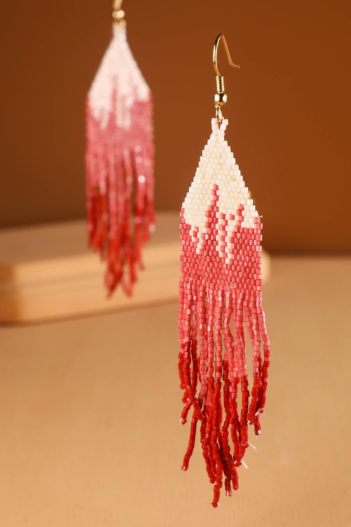 Ombre Beaded Fringe Earrings (Long Statement Dangles)