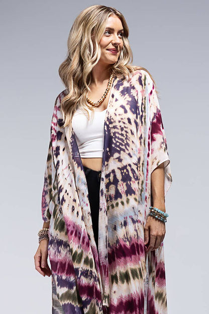 Tie-Dye Boho Kimono Duster (Lightweight Open-Front Cover-Up)