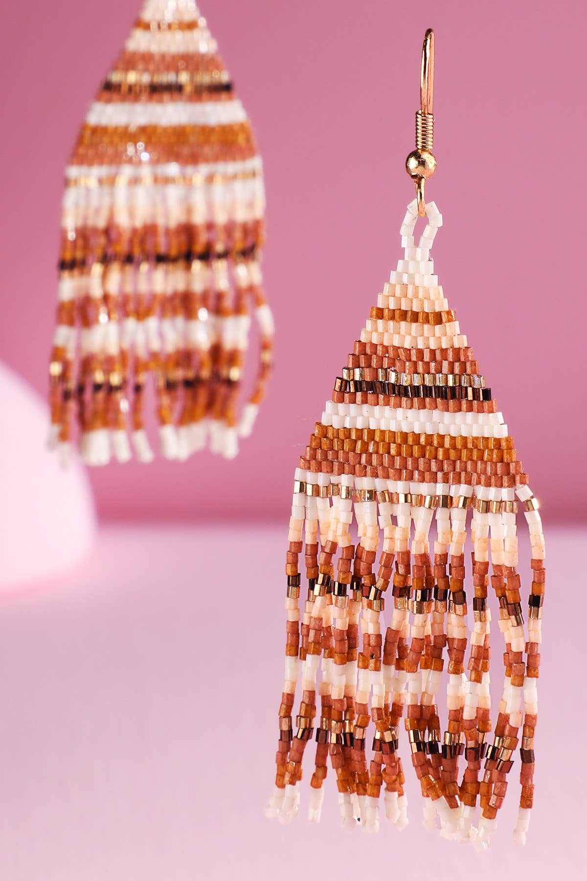 Beaded Fringe Statement Earrings (Black + White + Gold)