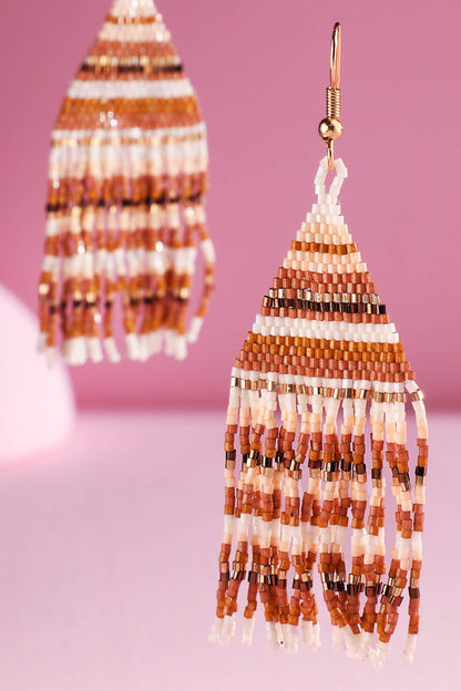Beaded Fringe Statement Earrings (Black + White + Gold)