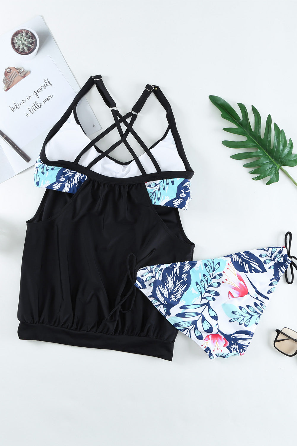 Floral Print Tankini with Blouson Top