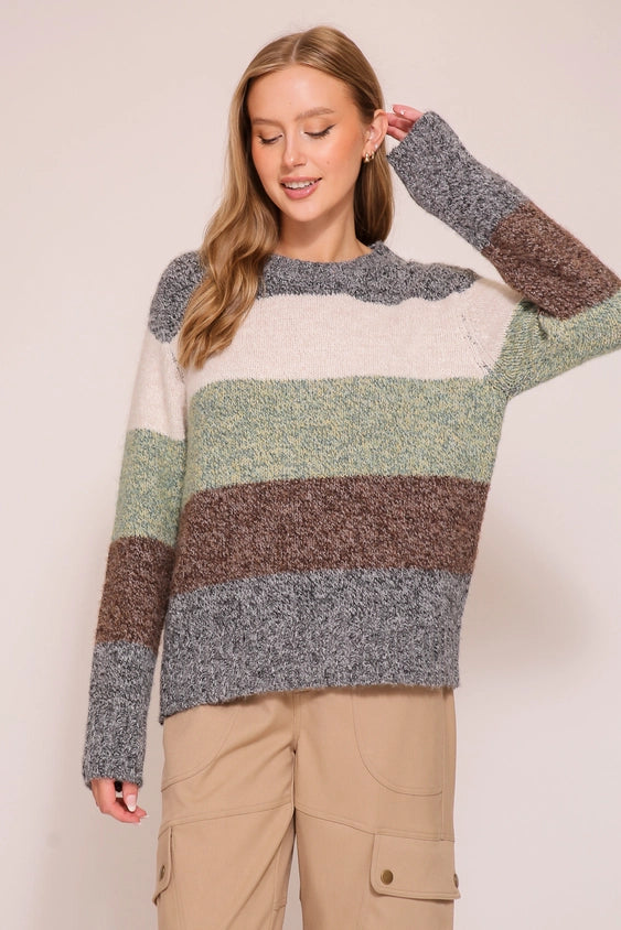 Colorblock Stripe Sweater (Cozy Knit Pullover)